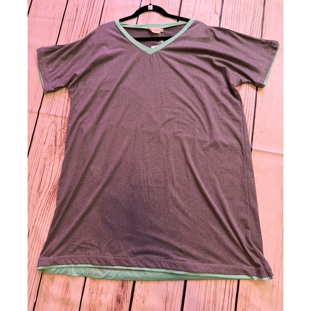 Ninexis Womens Plus Size 3X Tunic Top Heather Grey Mint Green V-Neck ShortSleeve